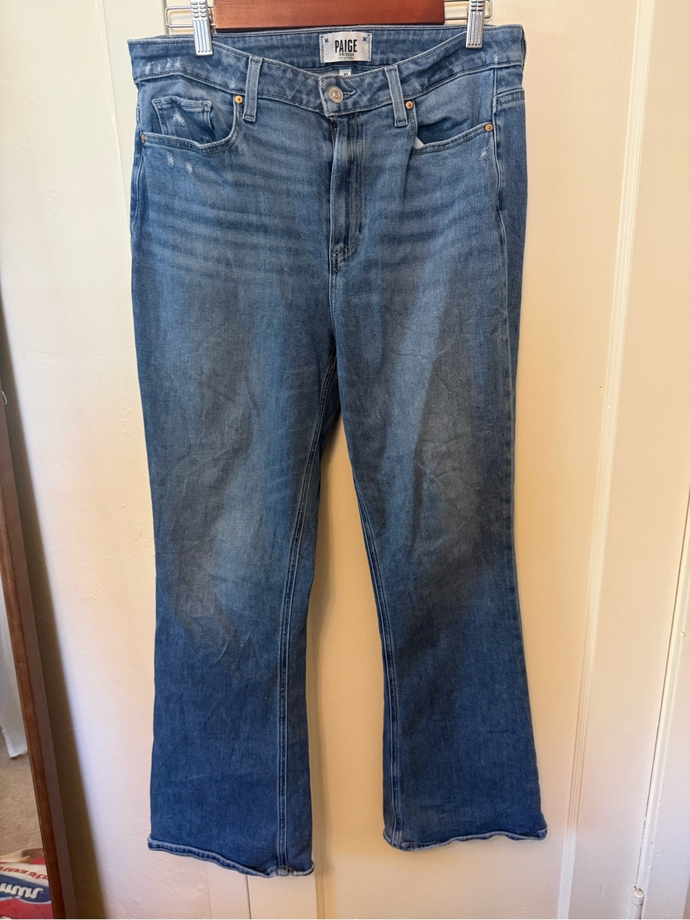 PAIGE Medium Blue Bootcut Stretch Jeans
